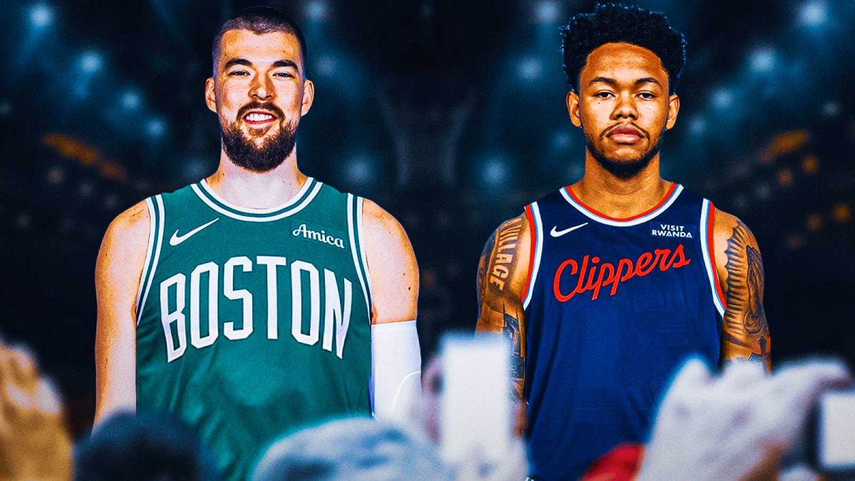 Ivica Zubac in Celtics uniform, Anfernee Simons in Clippers uniform
