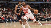 Dec 31, 2025; Chicago, Illinois, USA; Chicago Bulls forward Patrick Williams (44) drives the ball towards the basket against the New Orleans Pelicans during the first half at United Center. Mandatory Credit: Patrick Gorski-Imagn Images