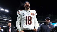 Chicago Bears quarterback Caleb Williams (18) celebrates after the game against the Philadelphia Eagles at Lincoln Financial Field.
