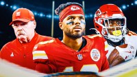 Andy Reid, Chris Oladokun, Kareem Hunt, Broken glass in the background