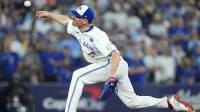 Toronto Blue Jays pitcher Chris Bassitt (40) pitches against the Los Angeles Dodgers in the sixth inning during game seven of the 2025 MLB World Series at Rogers Centre.