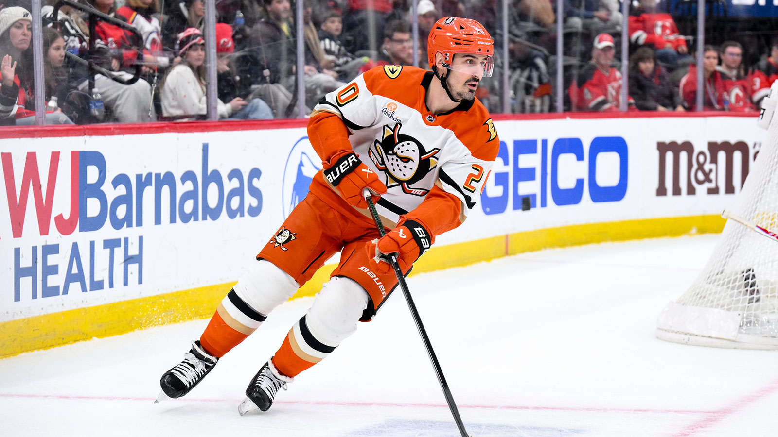 Anaheim Ducks left wing Chris Kreider (20) skates against the New Jersey Devils during the third period at Prudential Center.
