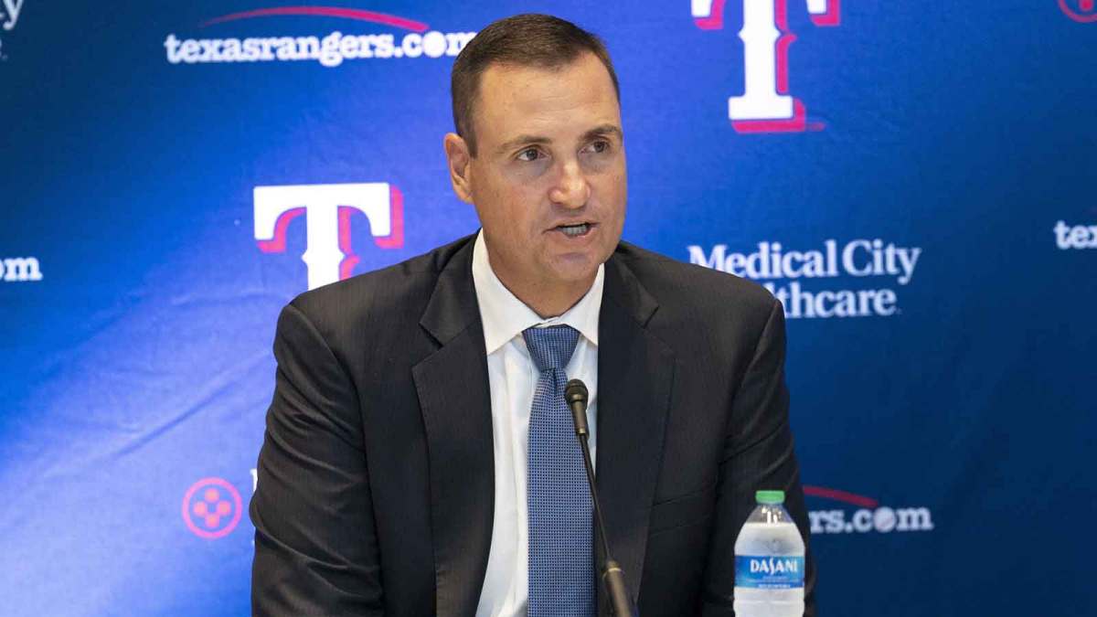 Texas Rangers general manager Chris Young speaks during a news conference introducing Bruce Bochy as team manager at Globe Life Field.