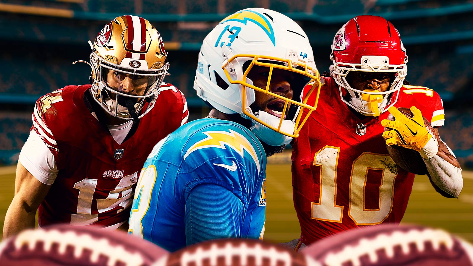 Fantasy football Chargers WR Keenan Allen, 49ers WR Ricky Pearsall and Chiefs RB Isiah Pacheco