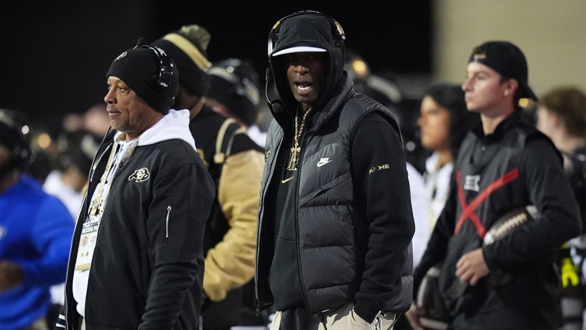 Colorado Buffaloes head coach Deion Sanders on the sidelines in the first quarter against the Arizona State Sun Devils at Folsom Field.