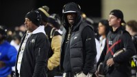 Colorado Buffaloes head coach Deion Sanders on the sidelines in the first quarter against the Arizona State Sun Devils at Folsom Field.