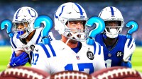 Colts QB Philip Rivers with RB Jonathan Taylor and CB Sauce Gardner. They are surrounded by question mark emojis.
