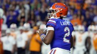 Florida Gators quarterback DJ Lagway (2) drops back against the Tennessee Volunteers during the first half at Ben Hill Griffin Stadium.