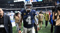 Dallas Cowboys quarterback Dak Prescott (4) leaves the field after a game against the Detroit Lions at Ford Field.
