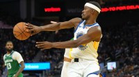 Golden State Warriors forward Jimmy Butler III (10) passes against the Dallas Mavericks during the third quarter at Chase Center.