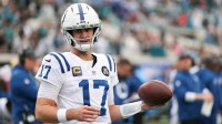 Indianapolis Colts quarterback Daniel Jones (17) stands on the field prior to a game against the Jacksonville Jaguars at EverBank Stadium.