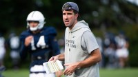 Penn State football quarterbacks coach Danny O'Brien during a practice session outside Holuba Hall on Saturday, August 2, 2025, in State College.