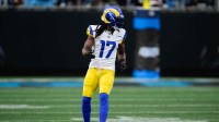 Los Angeles Rams wide receiver Davante Adams (17) looks on during the first quarter against the Carolina Panthers at Bank of America Stadium.