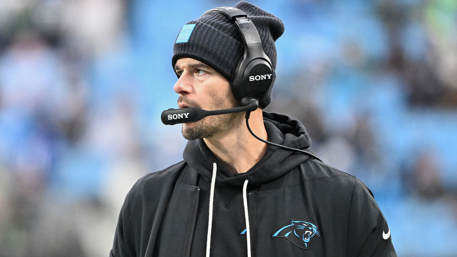 Carolina Panthers head coach Dave Canales looks on against the Seattle Seahawks during the fourth quarter at Bank of America Stadium.