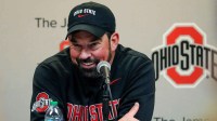Ohio State Buckeyes head coach Ryan Day talks to media following the NCAA football game against the Michigan Wolverines at Michigan Stadium in Ann Arbor, Mich. on Nov. 29, 2025. Ohio State won 27-9.