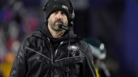 Philadelphia Eagles head coach Nick Sirianni paces the sideline during first half action against the Philadelphia Eagles at Highmark Stadium in Orchard Park on Dec. 28, 2025.