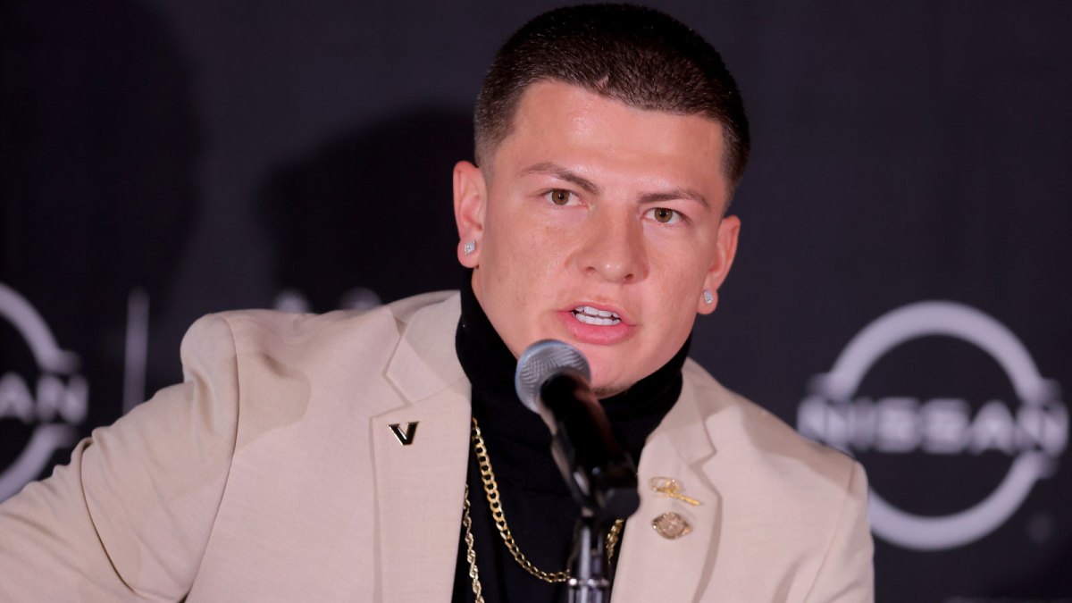 Vanderbilt Commodores quarterback Diego Pavia speaks to the media during a press conference at the New York Marriott Marquis before the presentation of the Heisman trophy.