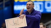 Green Bay Phoenix head coach Doug Gottlieb reacts during the second half against the Kansas Jayhawks at Allen Fieldhouse.