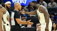 Golden State Warriors forward Draymond Green (23) argues with an official against the Orlando Magic in the second quarter at Chase Center.