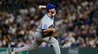 Chicago Cubs relief pitcher Drew Pomeranz (45) pitches in the eighth inning against the Colorado Rockies at Coors Field.