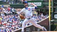 Chicago Cubs starting pitcher Drew Pomeranz (45) pitches during the first inning against the St. Louis Cardinals at Wrigley Field.