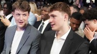 Duke players L-R Kon Knueppel and Cooper Flagg, during the 2025 NBA Draft Lottery at McCormick Place.