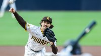 San Diego Padres starting pitcher Dylan Cease (84) throws a pitch during the first inning against the Colorado Rockies at Petco Park.