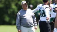 Philadelphia Eagles defensive coordinator Vic Fangio during practice at NovaCare Complex.