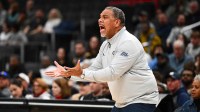 Georgetown Hoyas head coach Ed Cooley reacts against the Xavier Musketeers during the first half at Capital One Arena. Mandatory Credit: Brad Mills-Imagn Images