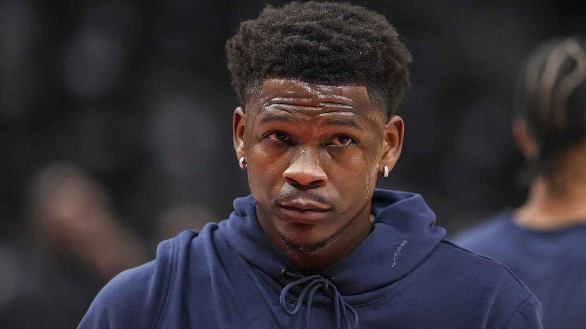 Minnesota Timberwolves guard Anthony Edwards (5) shown on the court prior to the game against the Atlanta Hawks at State Farm Arena.