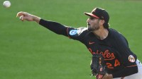 Baltimore Orioles starting pitcher Zach Eflin (24) delivers a pitch in the second inning against the Cleveland Guardians at Progressive Field.