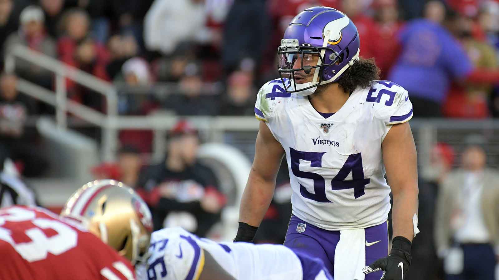 Minnesota Vikings middle linebacker Eric Kendricks (54) in defense against the San Francisco 49ers during the second half in the NFC Divisional Round playoff football game at Levi's Stadium.