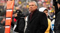 Former head coach Urban Meyer watches from the sideline during the NCAA football game between the Michigan Wolverines and the Ohio State Buckeyes at Michigan Stadium
