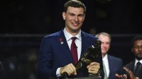 Indiana Hoosiers quarterback Fernando Mendoza wins the Heisman Trophy during the trophy presentation at Jazz at Lincoln Centerís Appel Room.