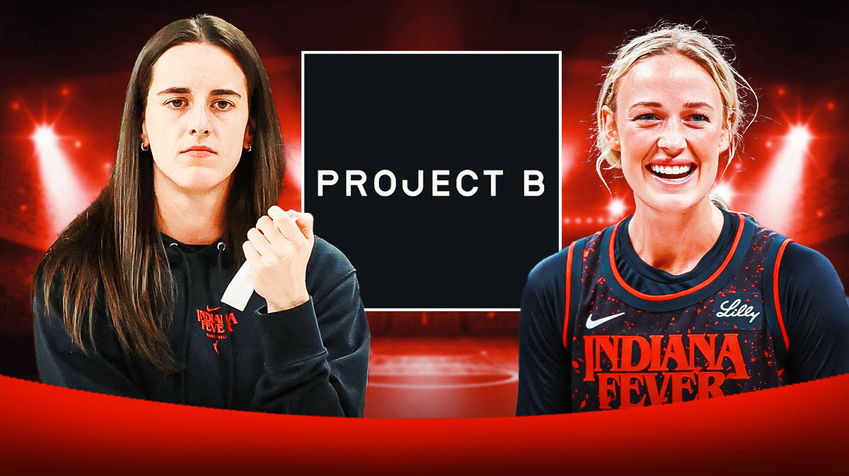 2025 Indiana Fever teammates Caitlin Clark and Sophie Cunningham with Project B startup basketball league logo.