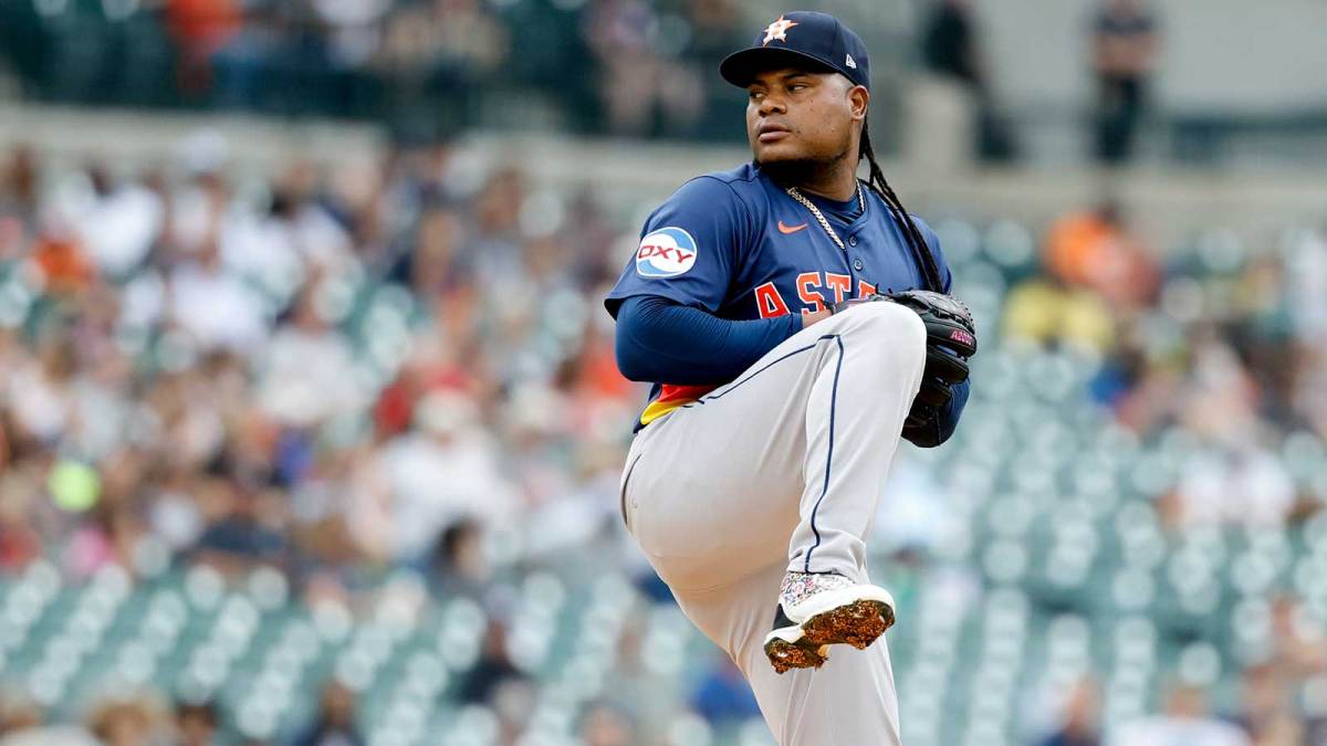 Houston Astros pitcher Framber Valdez (59) pitches in the first inning against the Detroit Tigers at Comerica Park.