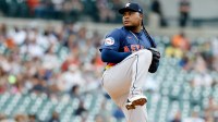 Houston Astros pitcher Framber Valdez (59) pitches in the first inning against the Detroit Tigers at Comerica Park.