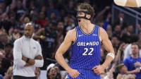 Orlando Magic forward Franz Wagner (22) reacts after a basket against the Miami Heat in the third quarter at Kia Center.