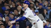 Chicago Cubs right fielder Kyle Tucker (30) hits a home run against the Milwaukee Brewers during the seventh inning for game four of the NLDS round for the 2025 MLB playoffs at Wrigley Field.