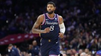 Philadelphia 76ers forward Paul George (8) in action against the Atlanta Hawks in the second quarter at Xfinity Mobile Arena.
