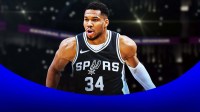 Giannis Antetokounmpo photoshopped in Spurs jersey (number 34)