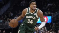 Milwaukee Bucks forward Giannis Antetokounmpo (34) drives to the basket in the first half against the Detroit Pistons at Fiserv Forum.
