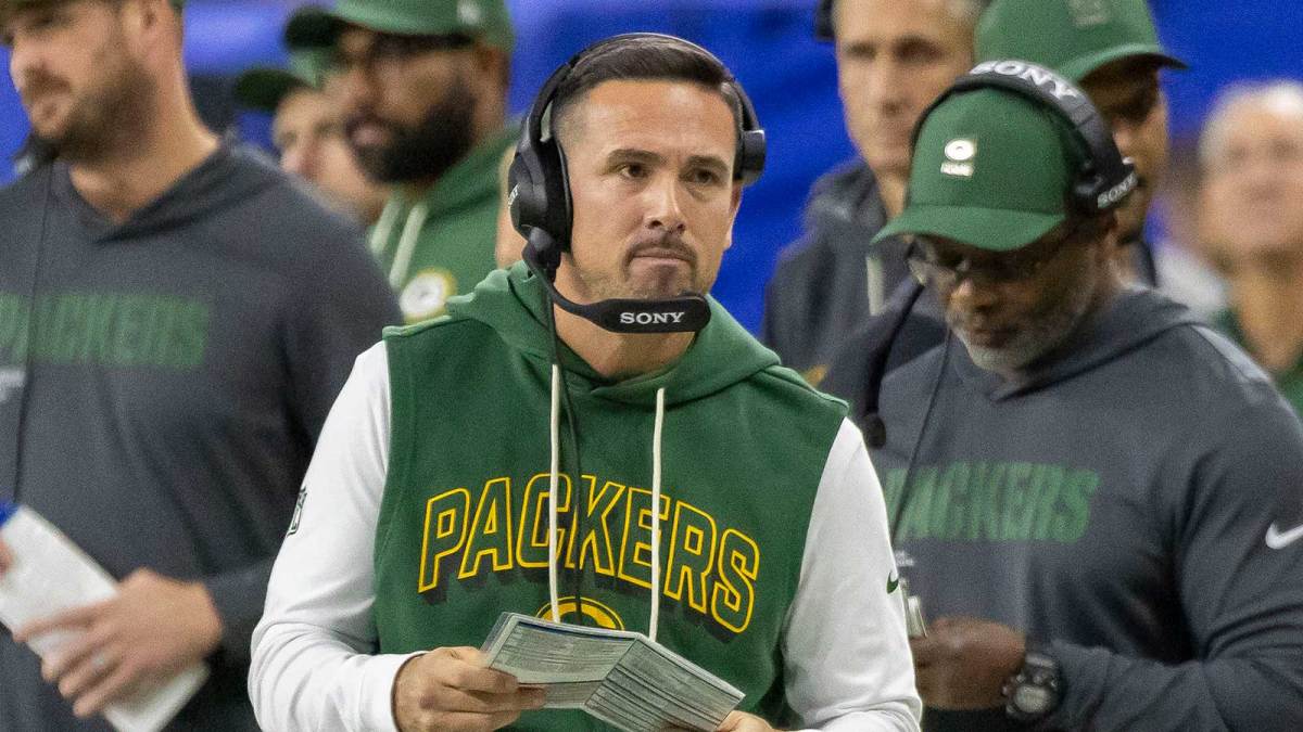 Green Bay Packers head coach Matt LaFleur looks on against the Detroit Lions during the third quarter at Ford Field.