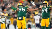 Green Bay Packers defensive lineman Kingsley Enagbare (55) celebrates after a sack in the second quarter against the Chicago Bears at Lambeau Field.