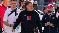 Rutgers Scarlet Knights head coach Greg Schiano watches his players in the first half of the NCAA football game at Ohio Stadium