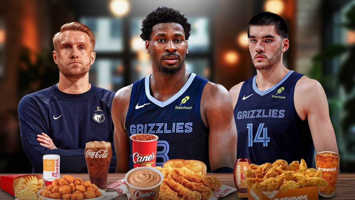 Grizzlies trio Tuomas Iisalo (Chick-fil-A), Jaren Jackson Jr. (Raising Cane's), Zach Edey (Popeyes) with secret sauce.