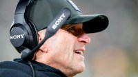 Baltimore Ravens head coach John Harbaugh is seen during the second quarter against the Green Bay Packers at Lambeau Field.