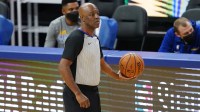 March 15, 2021; San Francisco, California, USA; NBA referee Haywoode Workman (66) during the second quarter between the Golden State Warriors and the Los Angeles Lakers at Chase Center