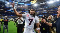 Houston Texans quarterback C.J. Stroud (7) waves to fans following a game against the Los Angeles Chargers at SoFi Stadium. Mandatory Credit: Gary A. Vasquez-Imagn Images