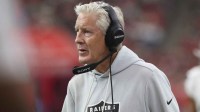 Las Vegas Raiders head coach Pete Carroll reacts after a play during the game against the Houston Texans at NRG Stadium. Mandatory Credit: Troy Taormina-Imagn Images